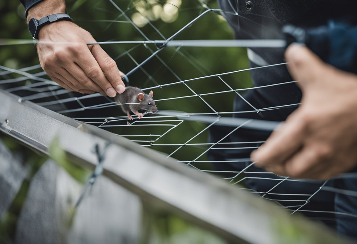 A person installing a rat barrier using 10 methods to eliminate rats