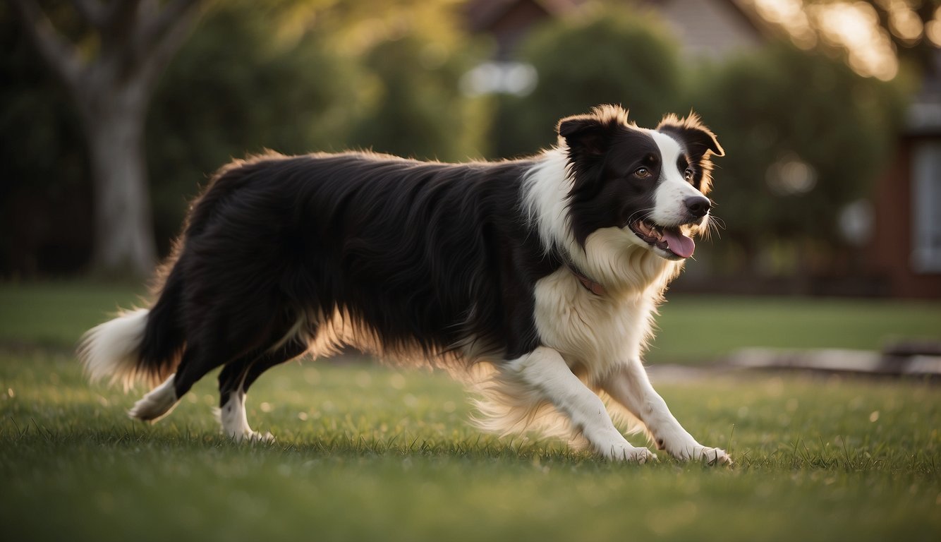 A Border Collie plays in a grassy yard with a family, showing its intelligence and loyalty as a great family dog