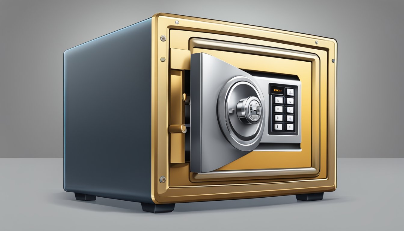 A locked safe with a digital lock, a secure online storage platform with encryption, and a key being inserted into a virtual lock