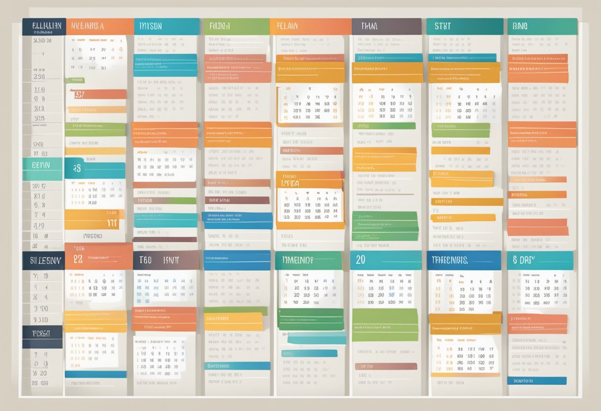 A calendar with 13 weeks marked, each week showing different types of workouts and rest days. The plan includes running, strength training, and flexibility exercises