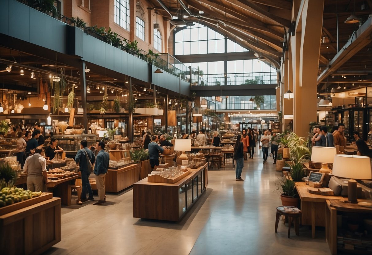 A bustling world market filled with unique furniture and customers enjoying exclusive membership perks
