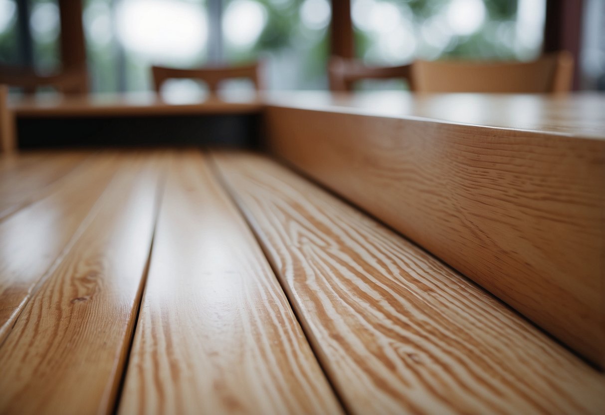 White powder coats the surface of the wooden furniture