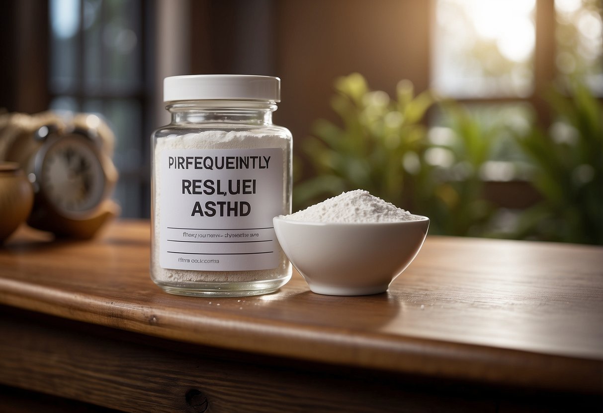 White powder sprinkled on wood furniture, with a "Frequently Asked Questions" sign nearby