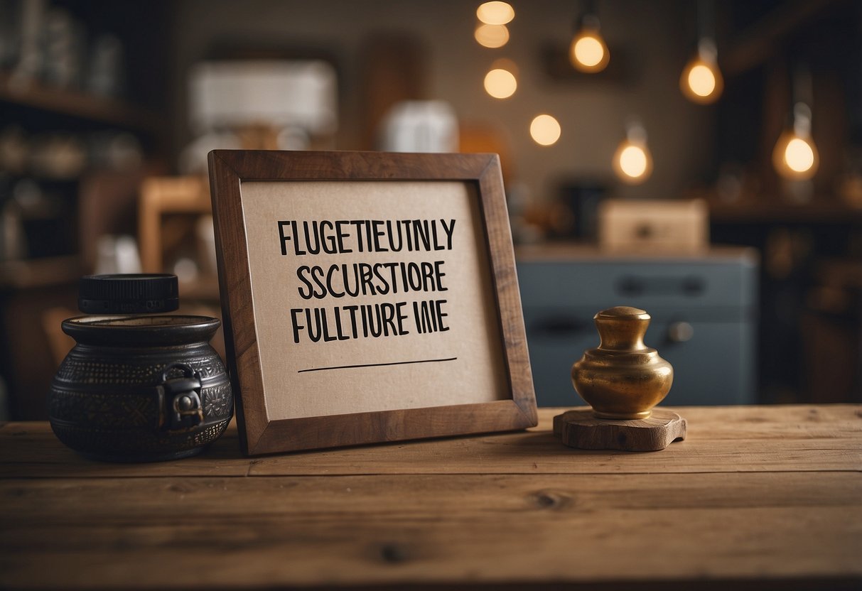 A sign reading "Frequently Asked Questions: Sell Second Hand Furniture Near Me" with various furniture items surrounding it