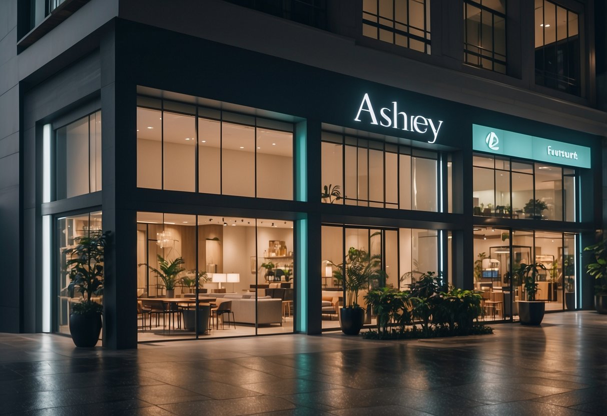 The bustling streets of Singapore showcase Ashley Furniture's sleek storefront, adorned with modern designs and vibrant displays, drawing in passersby with its inviting ambiance