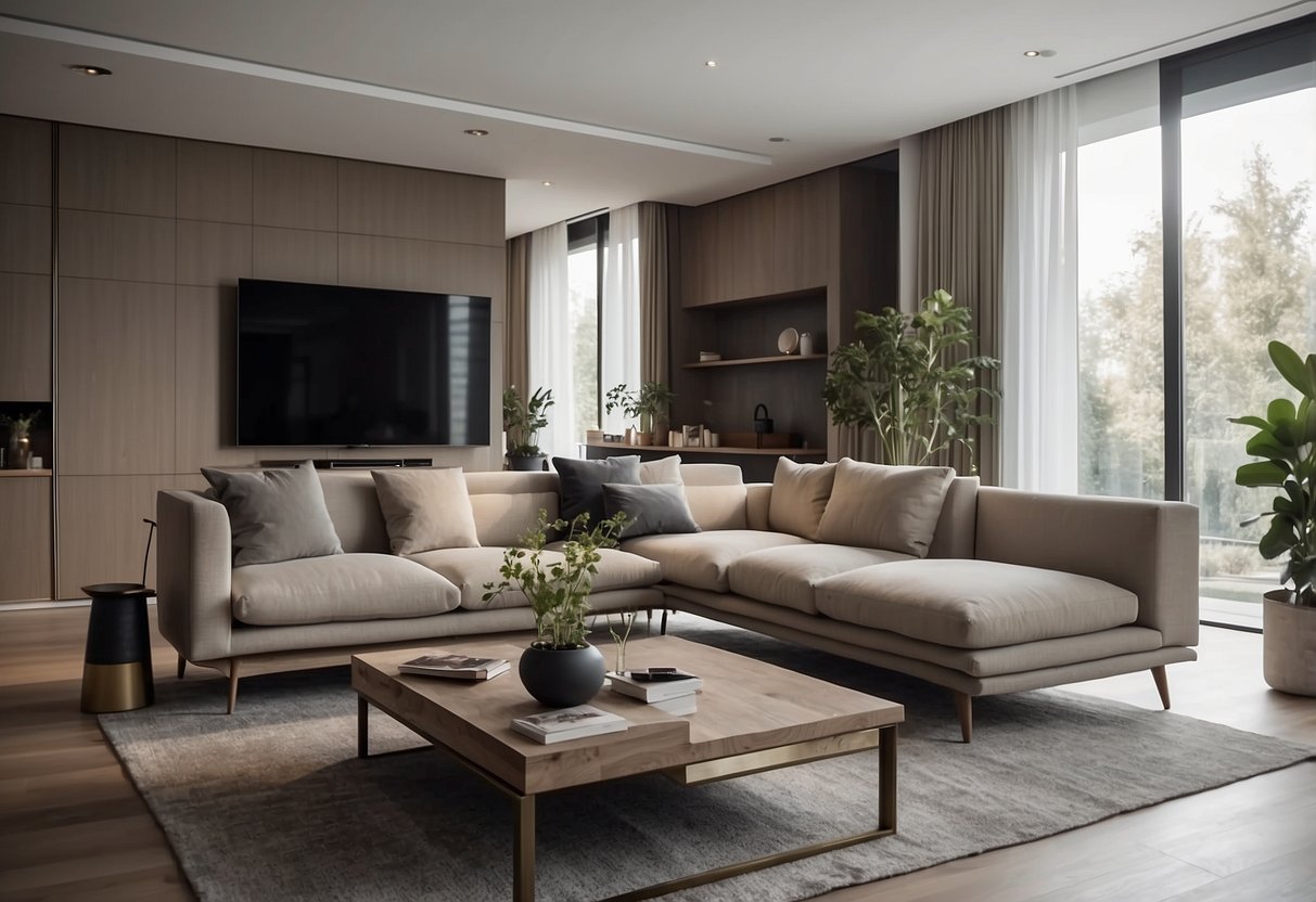 A modern living room with sleek, comfortable furniture arranged in a stylish and functional manner, with a focus on quality and design perspectives