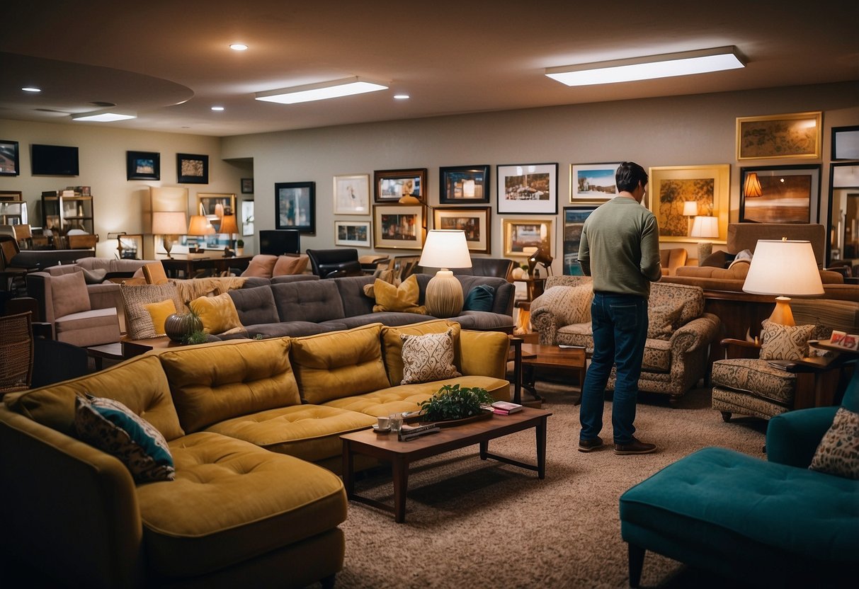 A person browsing through various furniture listings on Craigslist Phoenix, with a wide array of options such as sofas, tables, and chairs displayed on the screen