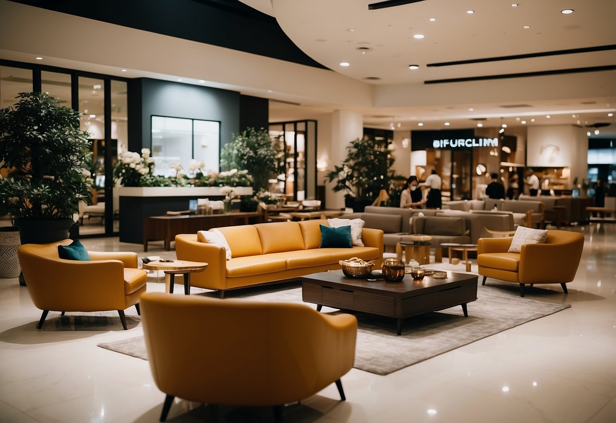 A well-lit furniture shop in Tanglin Mall, with elegant displays and cozy seating arrangements