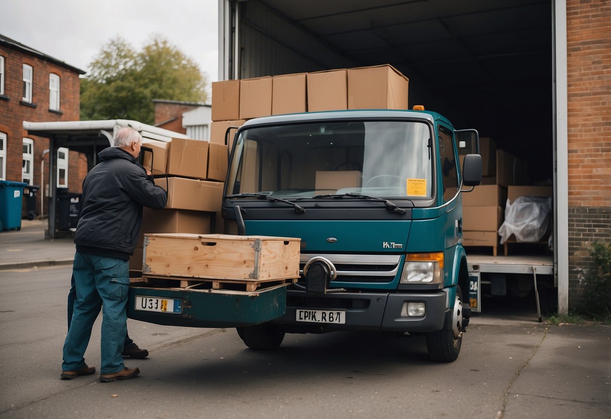 The town council disposes of old furniture, loading items onto a truck for removal