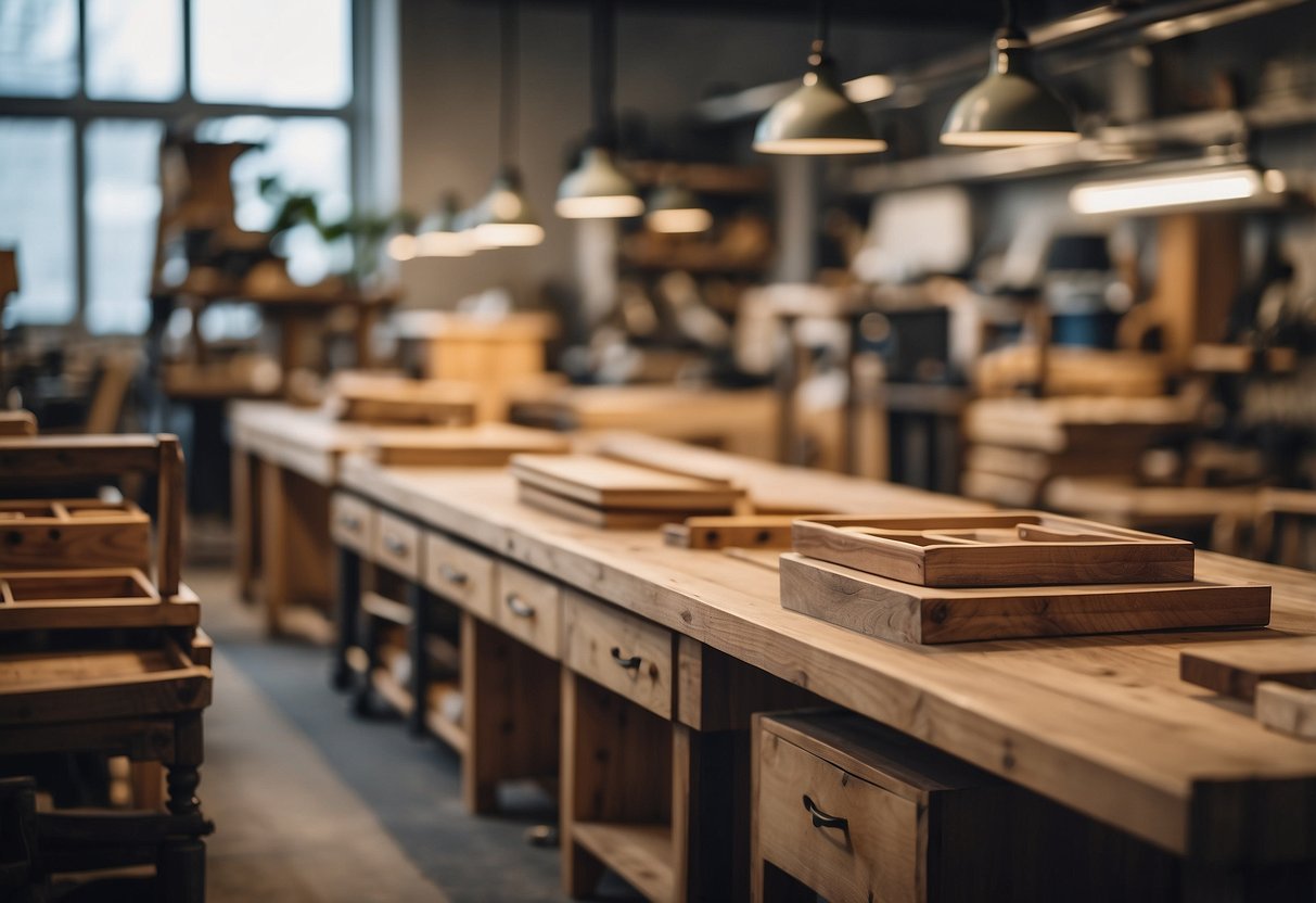 A workshop filled with handcrafted Moran furniture, showcasing attention to detail and high-quality materials