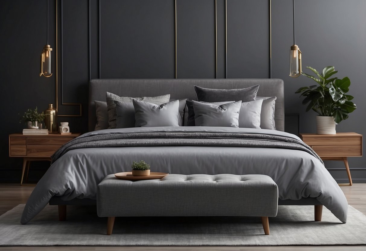 A sleek, modern grey bedroom set with clean lines and integrated storage, creating a stylish and functional space for relaxation