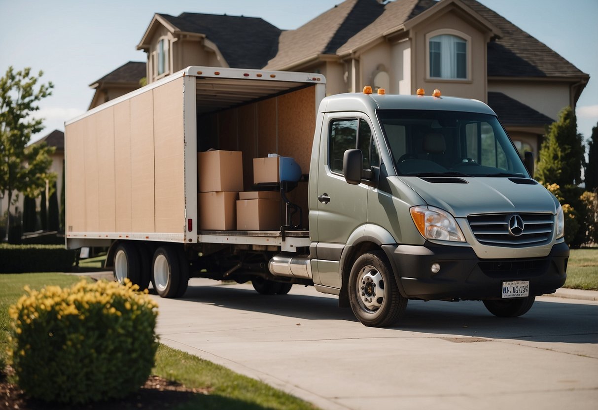 A delivery truck unloading exclusive furniture at a customer's home