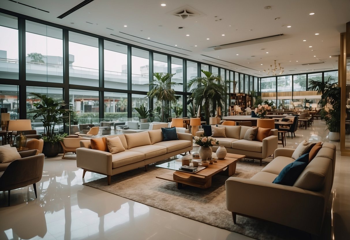 A spacious furniture mart in Yishun, filled with modern and stylish pieces, bathed in natural light from large windows