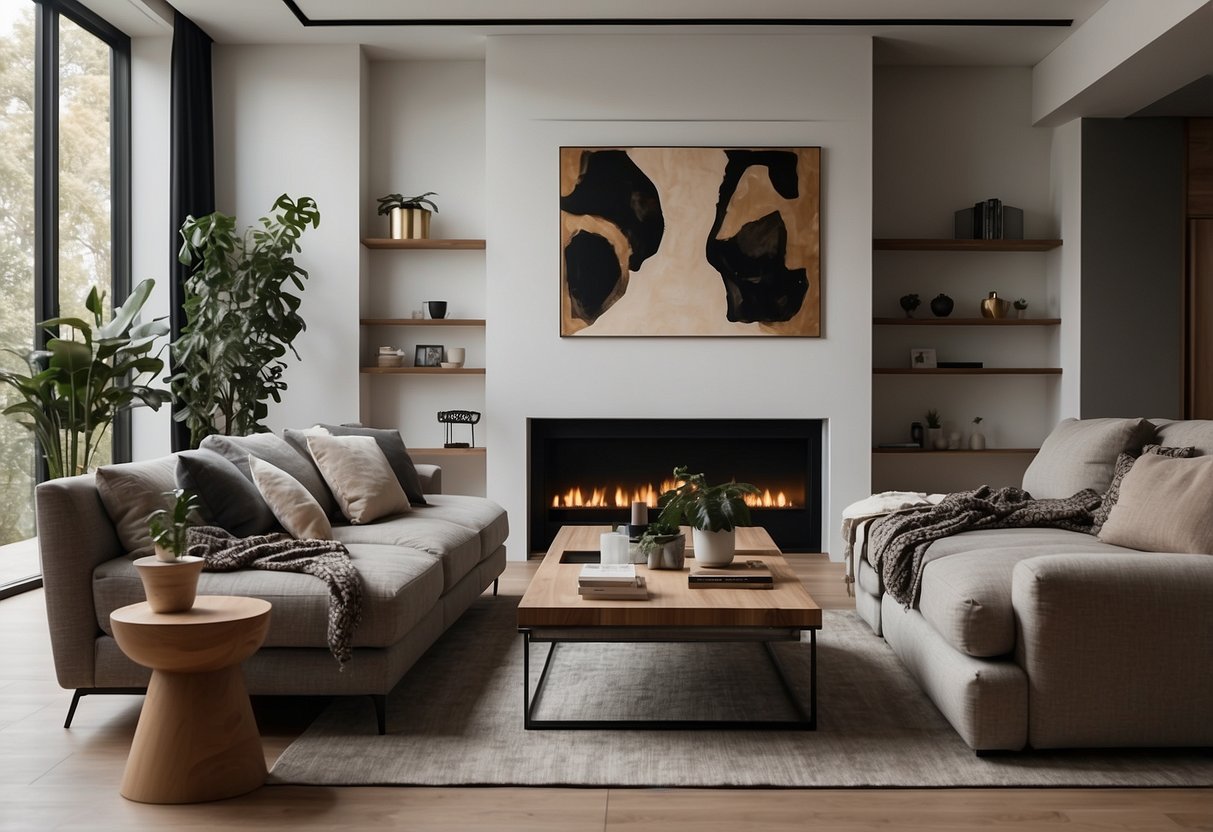A spacious living room with a carefully curated selection of modern furniture, creating a harmonious balance of comfort and style