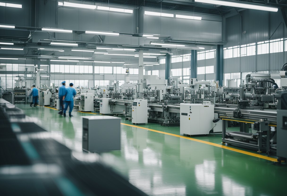 A spacious, modern factory floor with state-of-the-art machinery producing a diverse range of high-quality furniture products for Meicha