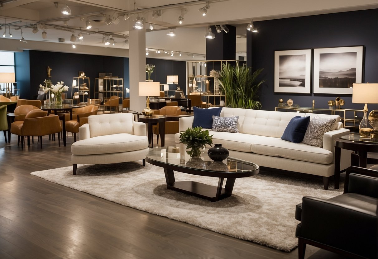 A showroom filled with modern and classic furniture pieces. Bright lighting and clean displays showcase Logan's diverse collection