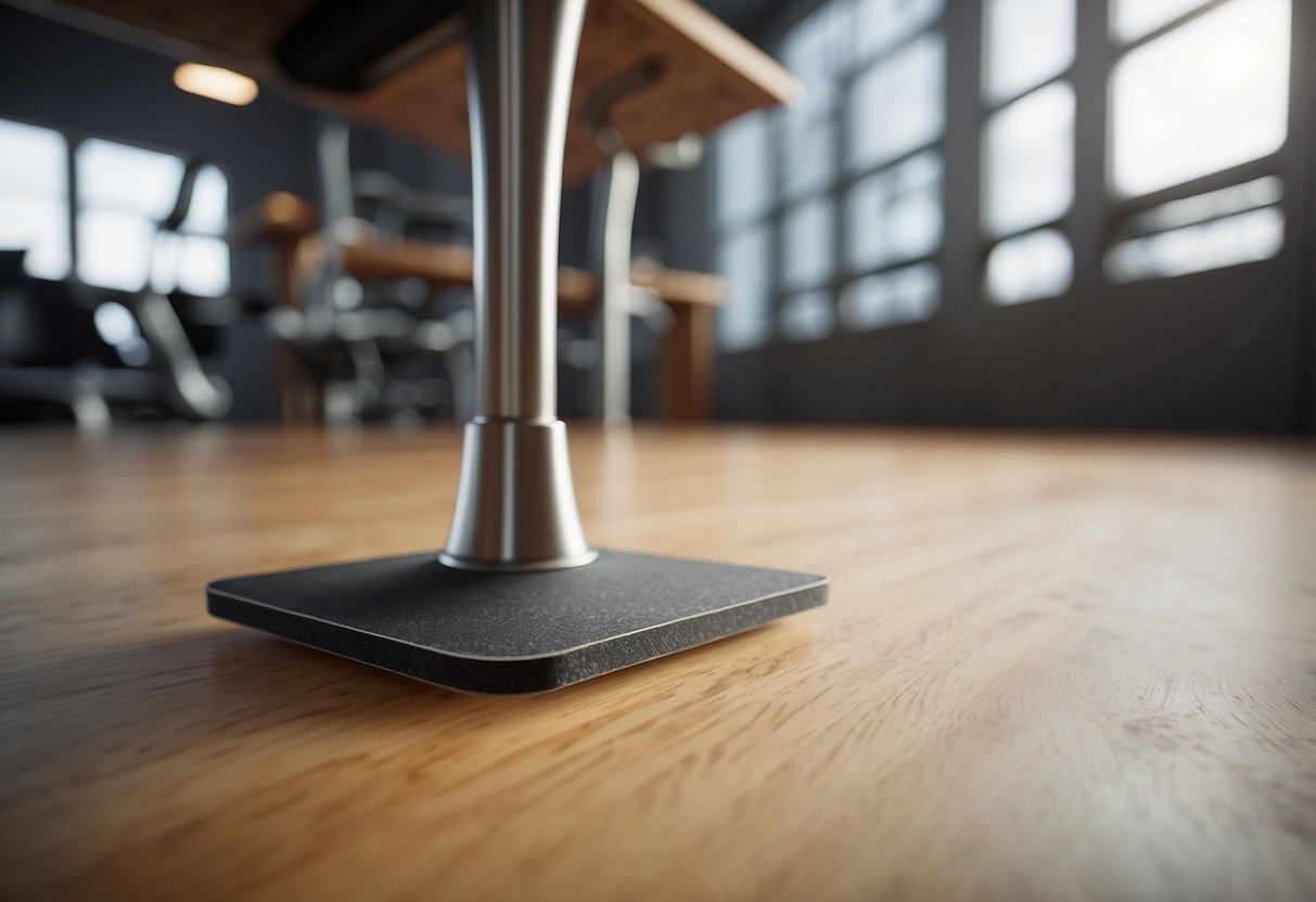 A table leg with 3M felt pads attached, protecting the floor