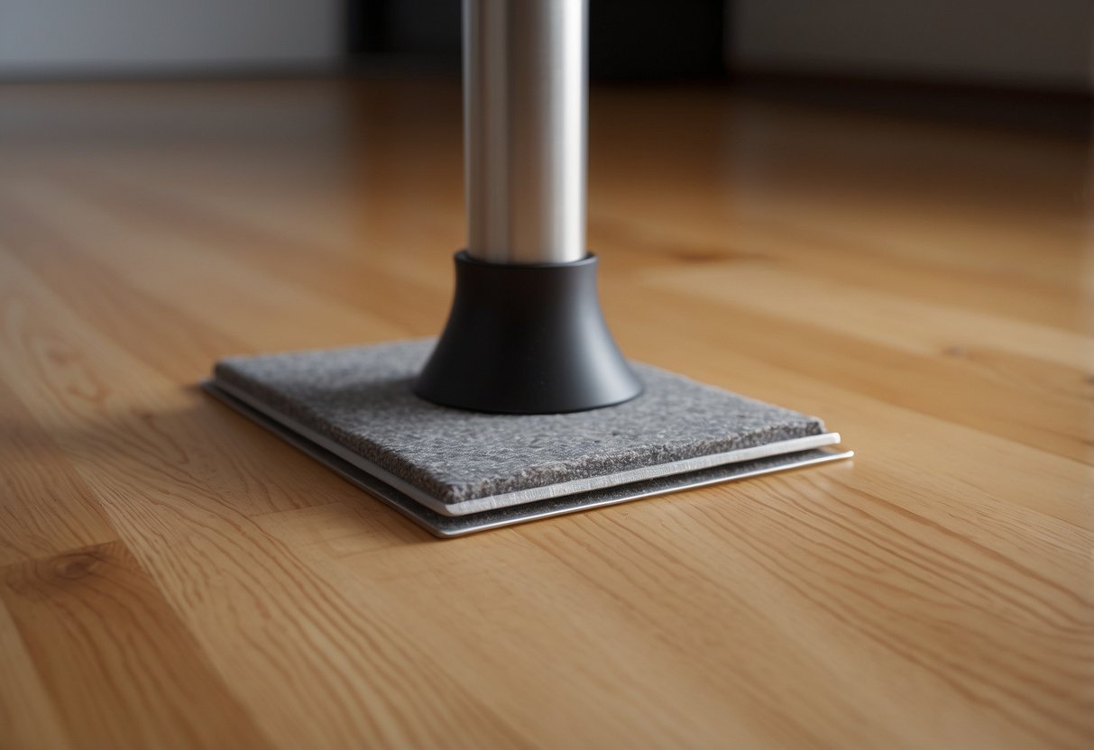 A chair leg with a 3m felt pad attached, sliding effortlessly across a hardwood floor