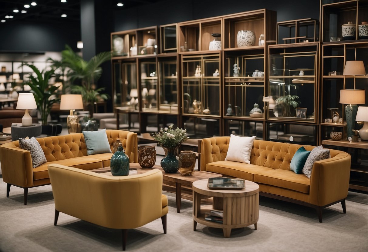 A wide array of furniture pieces displayed in an organized manner at the Product Range and Collections furniture mart in Kaki Bukit
