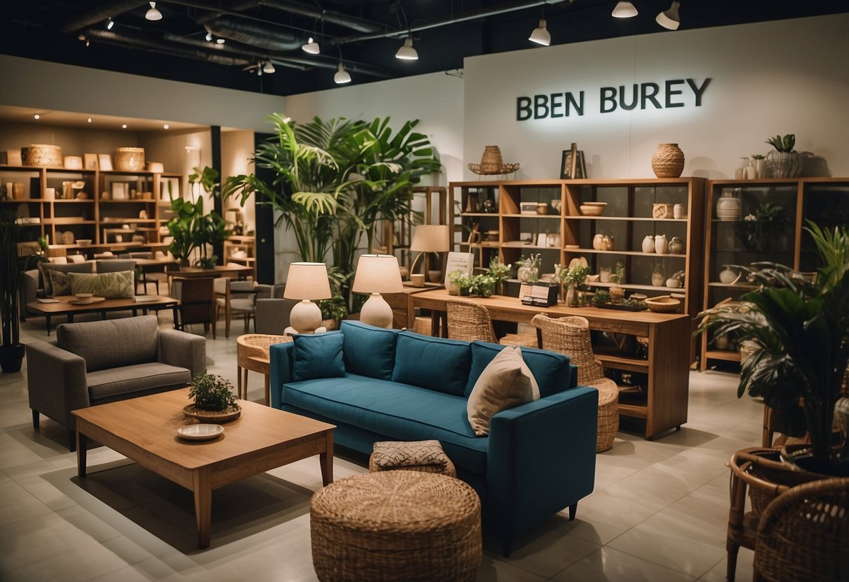 The furniture store at Kaki Bukit is bustling with customers and staff providing excellent customer service. Shelves are stocked with a variety of furniture and decor, while the atmosphere is welcoming and inviting