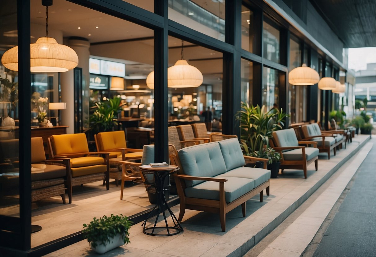 A furniture shop near Bukit Batok MRT station with various chairs, tables, and sofas displayed in the window