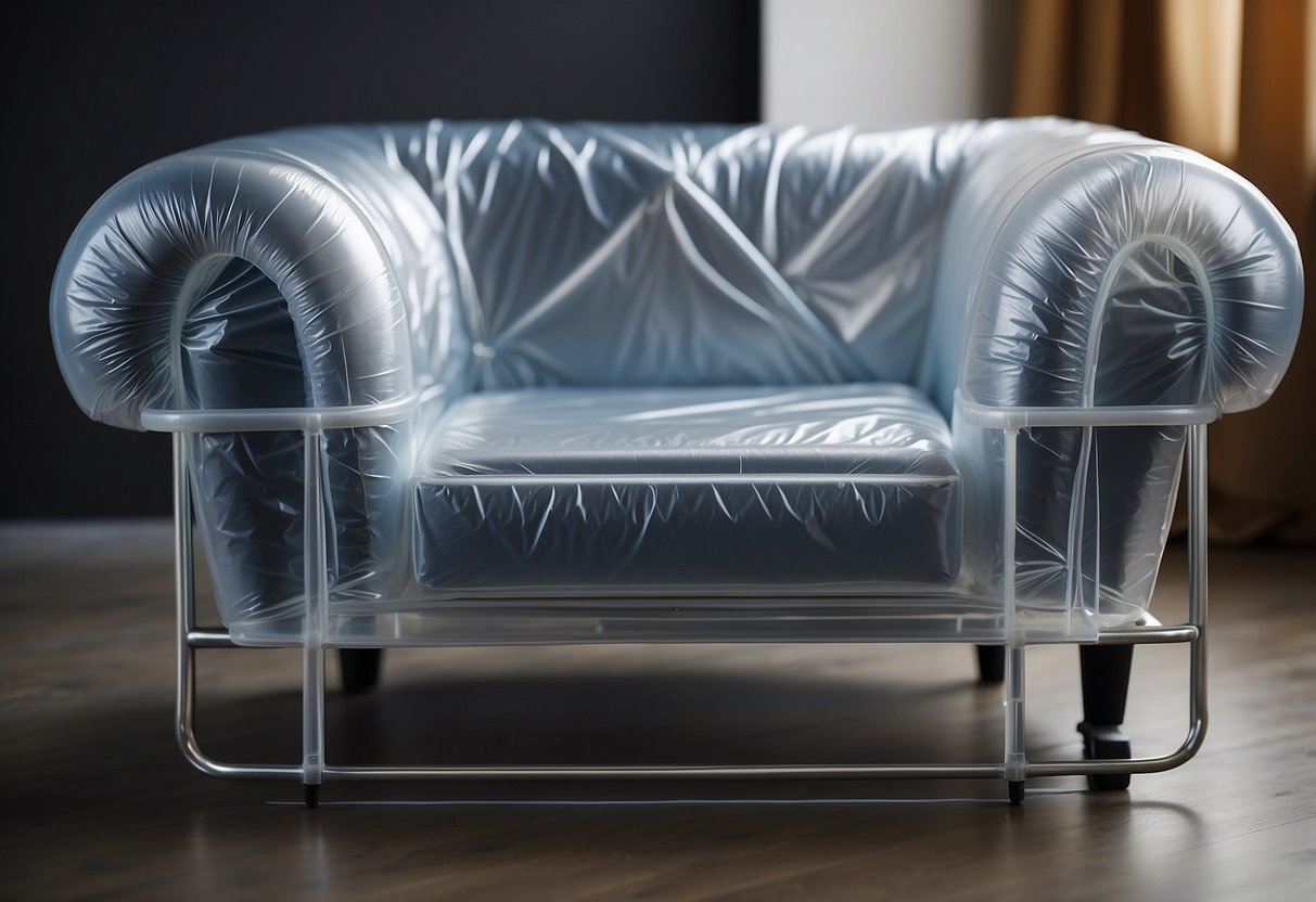 Furniture covered with plastic sheets