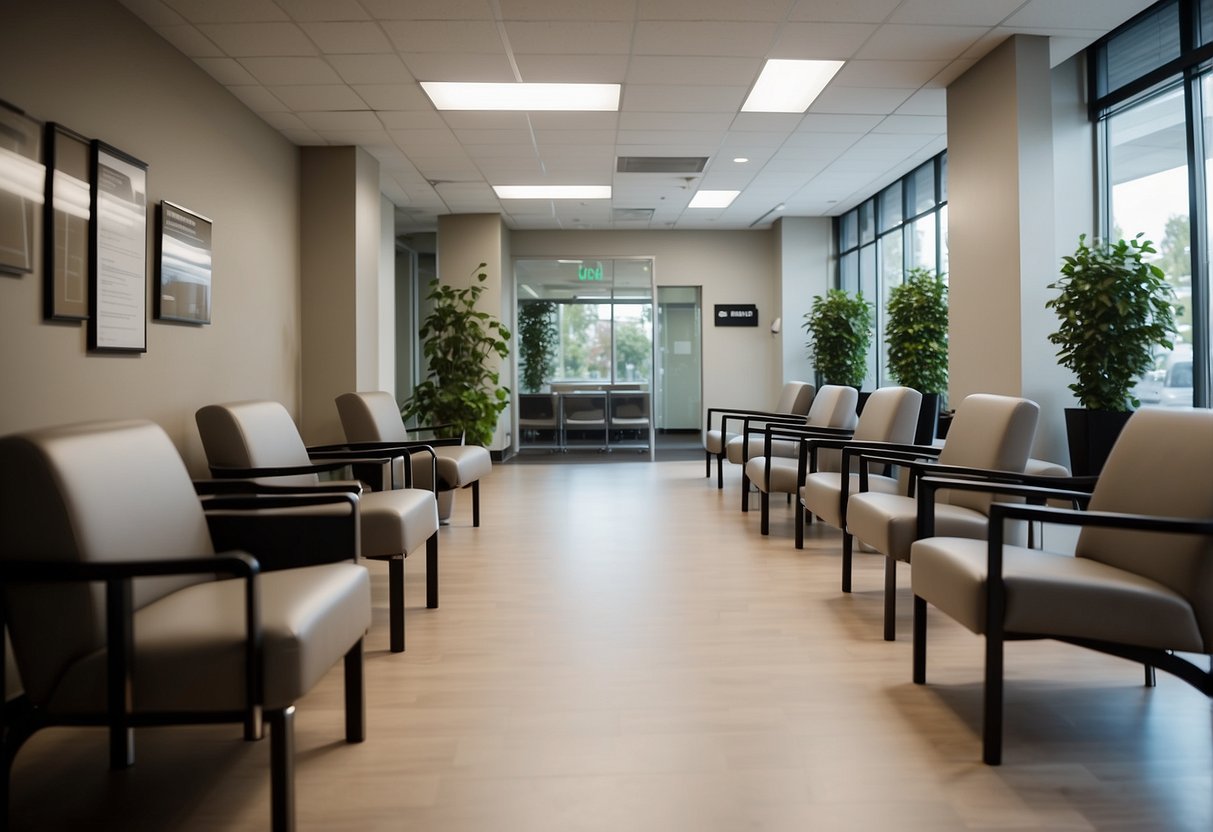 The waiting room is furnished with sleek, modern chairs and tables from Ikea, creating a comfortable and stylish environment for patients or clients