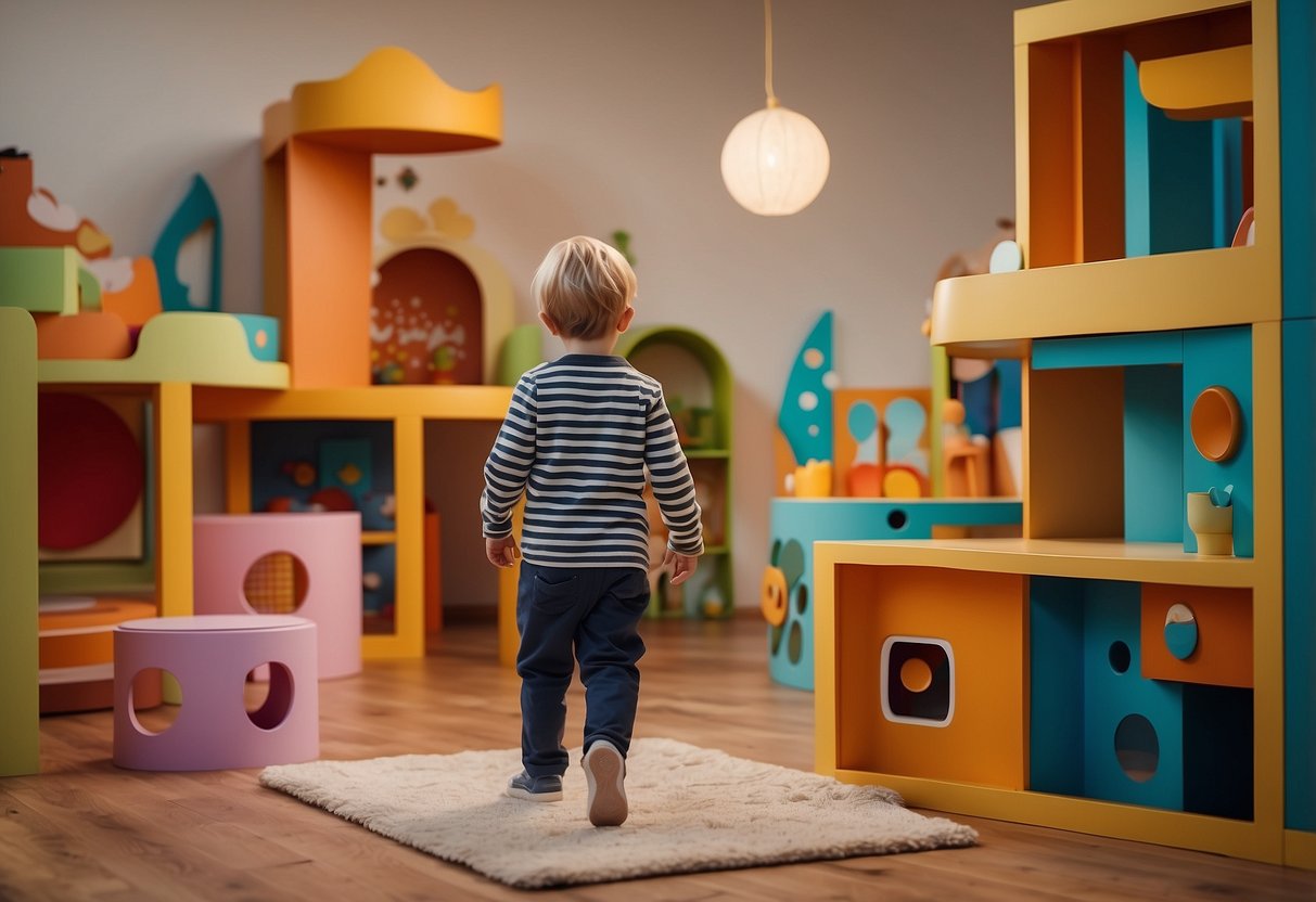 A child wanders through a colorful, imaginative world of Flexa furniture, surrounded by vibrant and versatile pieces that spark creativity and playfulness