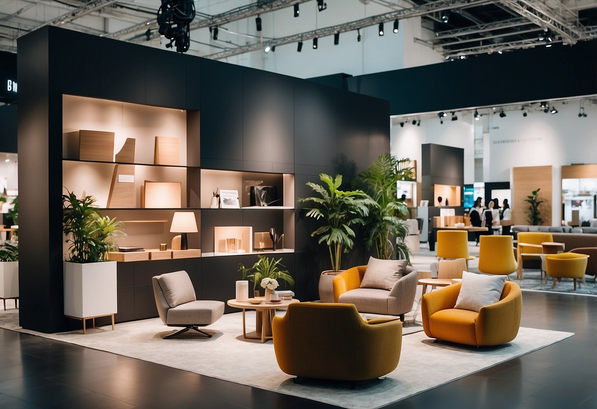 The bustling exhibition hall at the International Furniture Fair Singapore 2019, filled with sleek and modern furniture displays from around the world