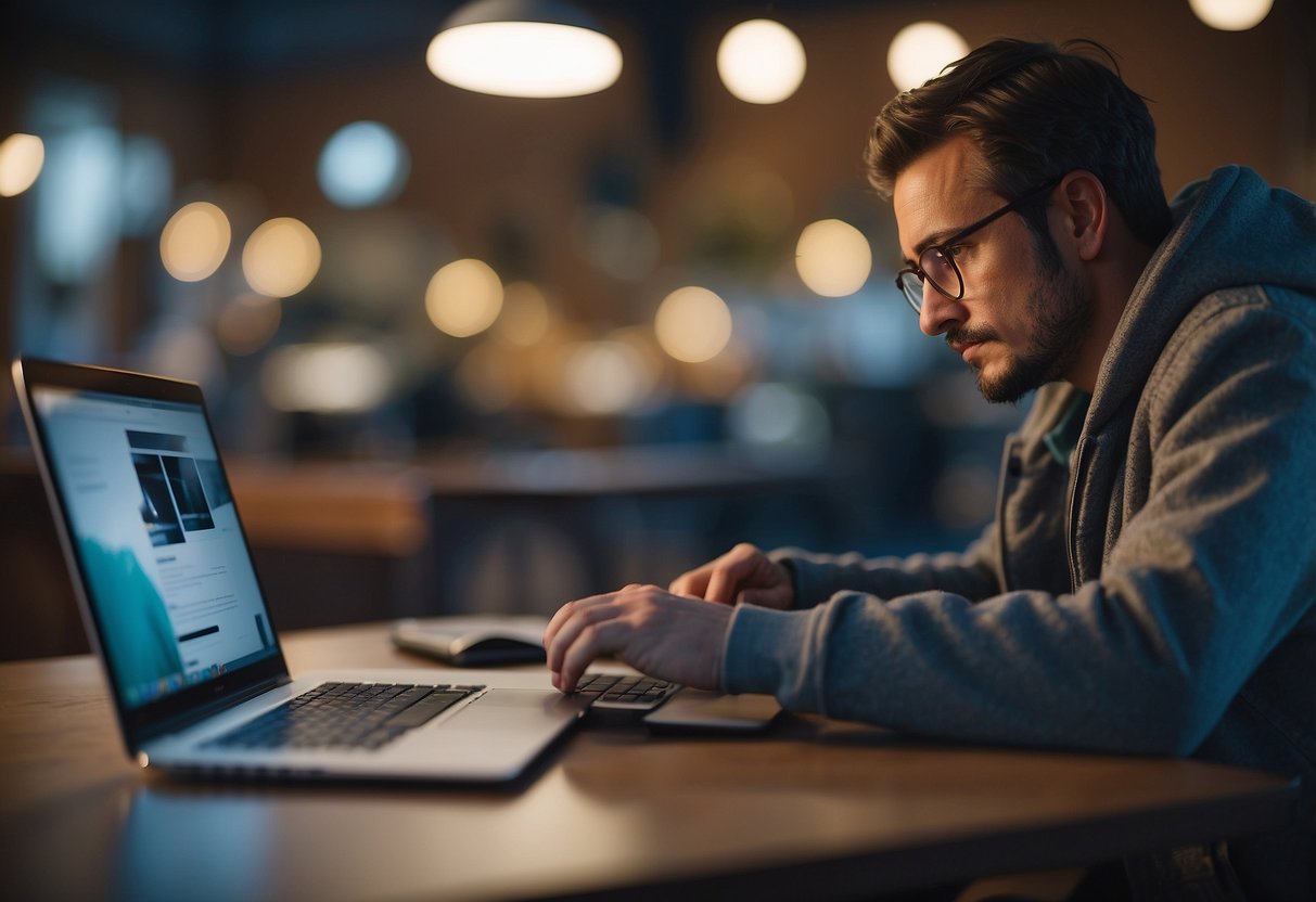 A person browsing through various online platforms for selling second-hand furniture