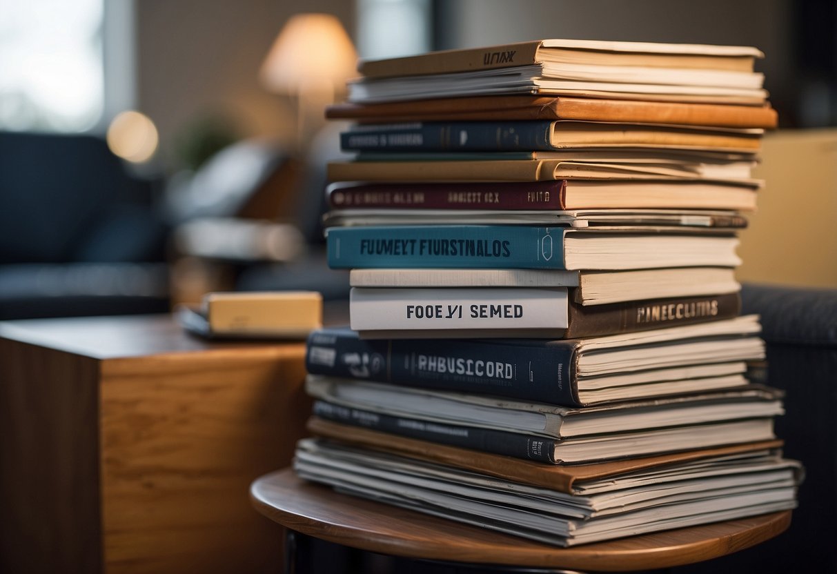 A stack of used furniture with a sign reading "Frequently Asked Questions" displayed prominently