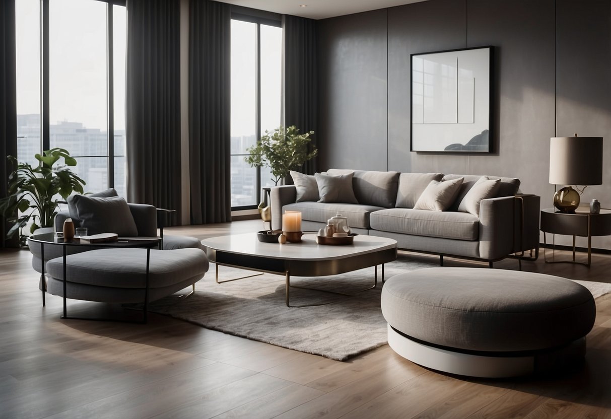 A modern living room with sleek istyle furniture and minimal decor