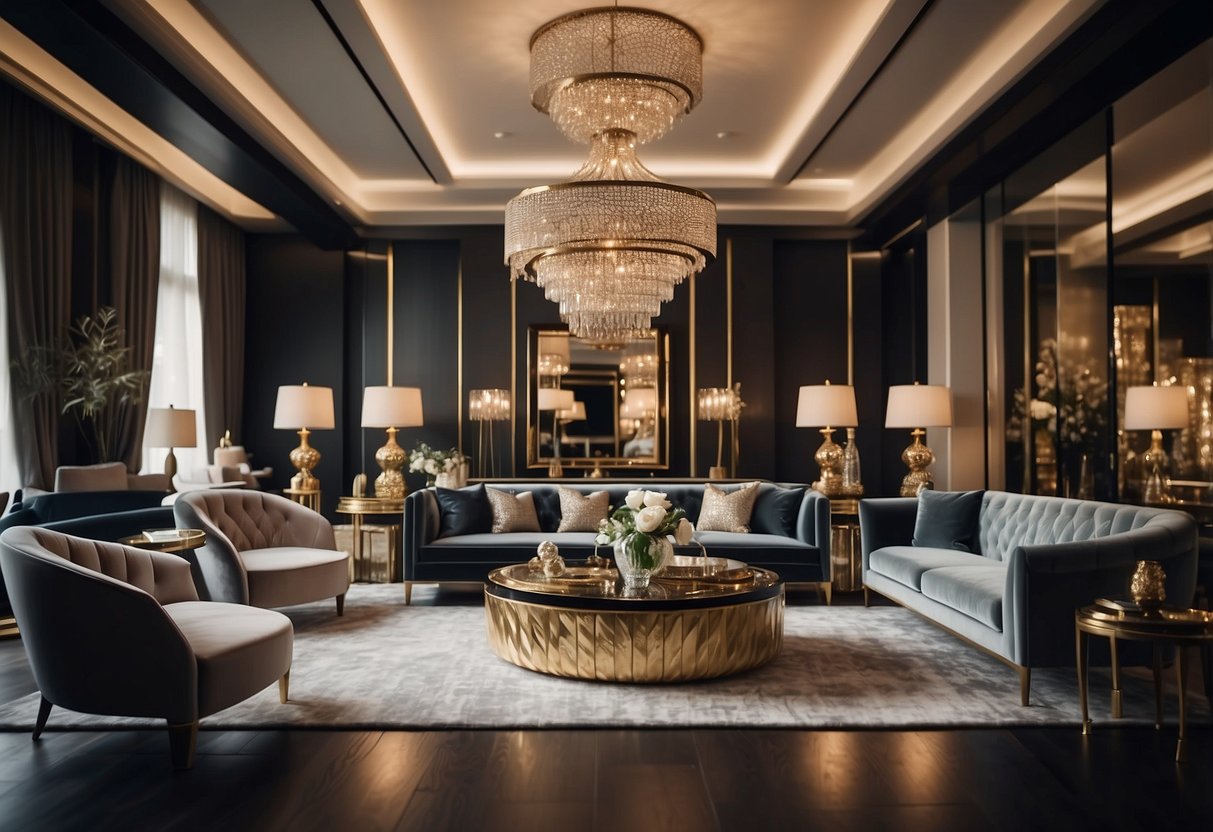 Luxurious furniture shops showcase elegant designs and fine craftsmanship. Rich textures and sophisticated decor create a lavish atmosphere