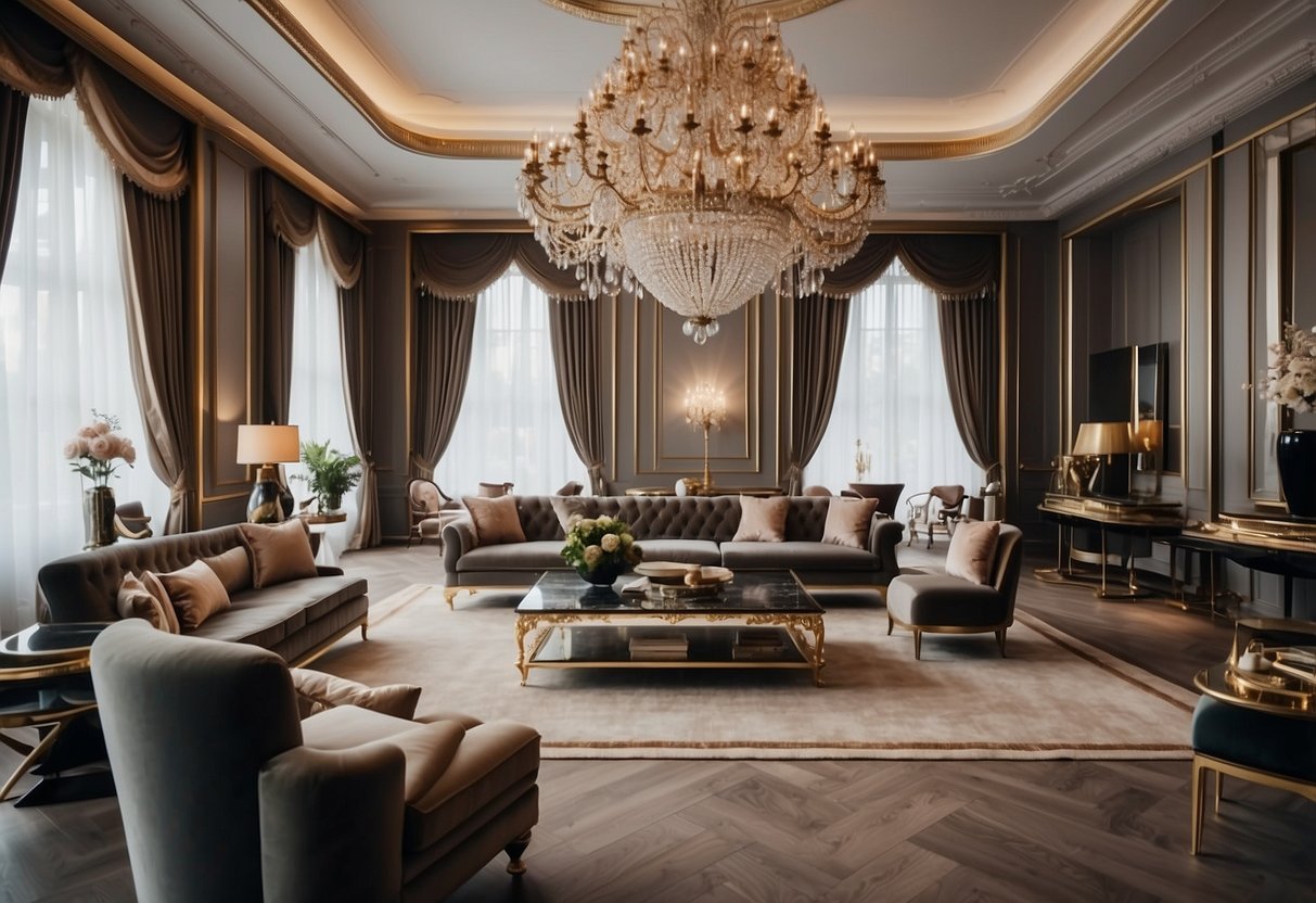 A grand room with opulent furniture, adorned with luxurious accents and elegant decor