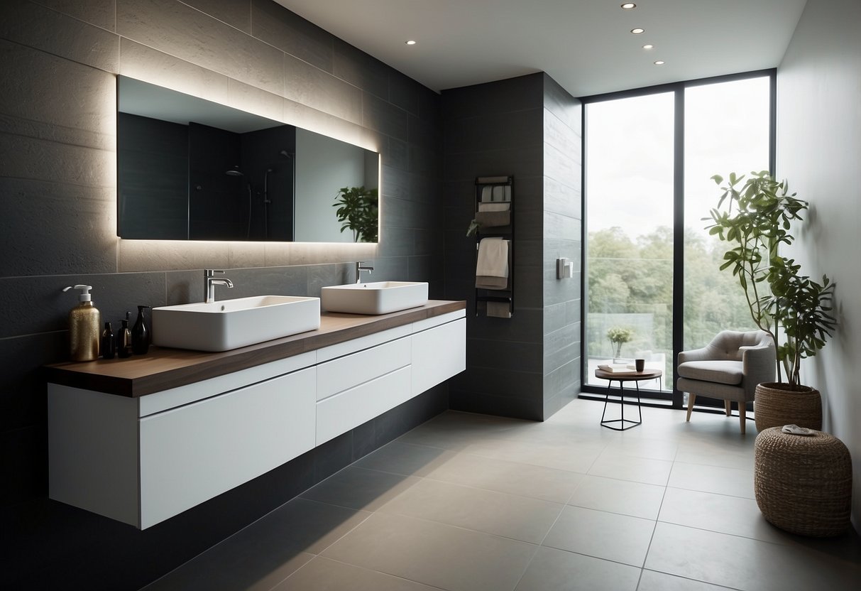 A modern bathroom with sleek Laufen furniture and clean lines. White sink and toilet, minimalist design