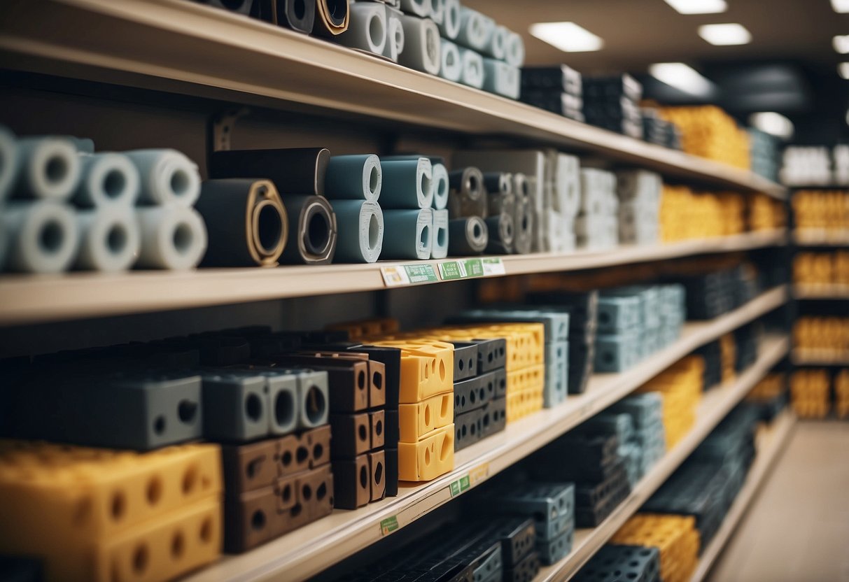 Rubber furniture pads being selected from a variety of options on a store shelf
