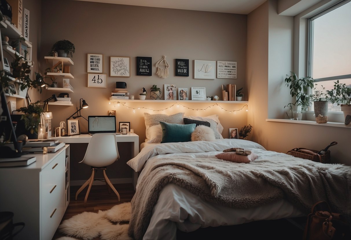 A teenage bedroom with desks, adorned with personalized accessories and decor, creating a unique and stylish space