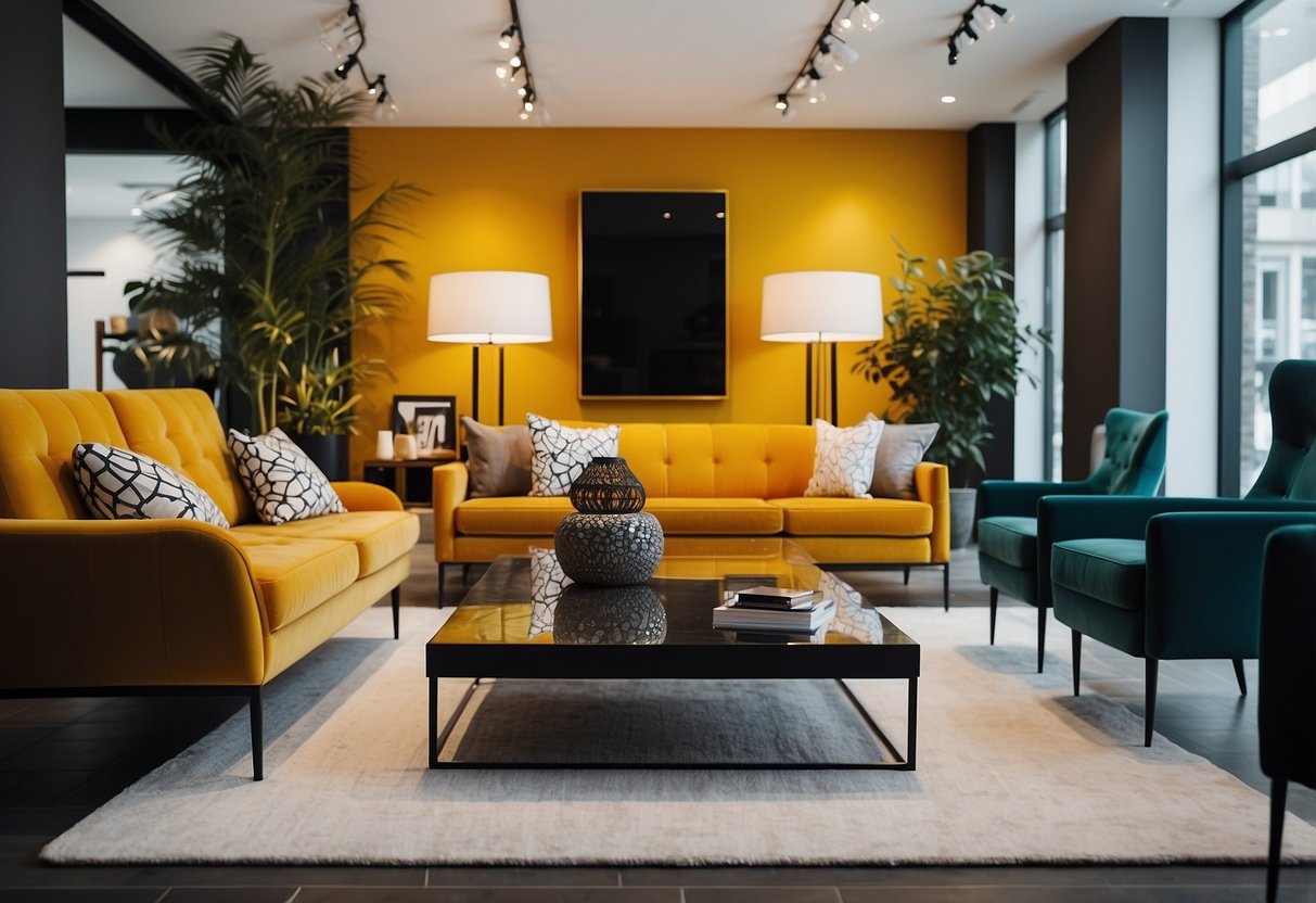 A showroom filled with modern, sleek furniture. Clean lines, bold colors, and unique designs showcase Kelebek's design philosophy and collections