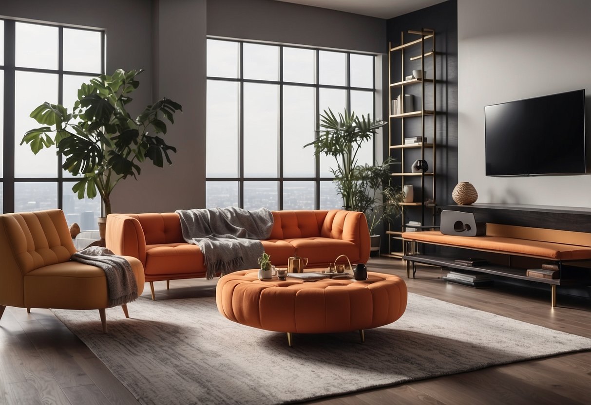 Vibrant redwave furniture arranged in a modern living room setting
