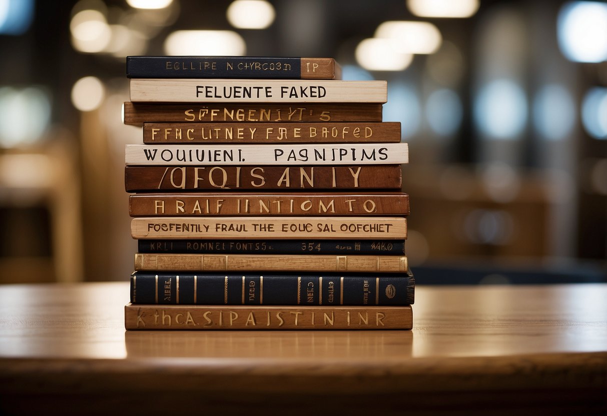 A stack of oak and teak furniture with a sign reading "Frequently Asked Questions" displayed prominently