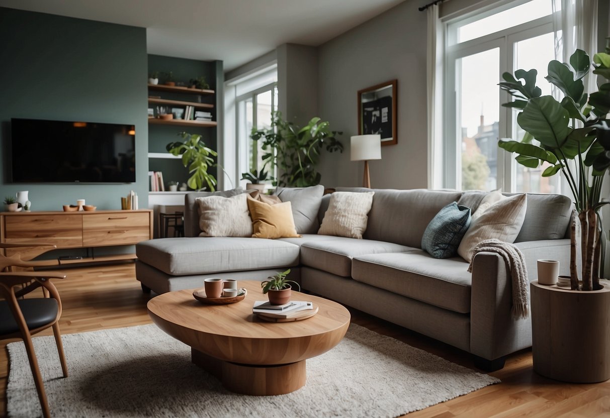 A cozy living room with a modern sofa, surrounded by home furniture. The sofa is the focal point, inviting relaxation and comfort