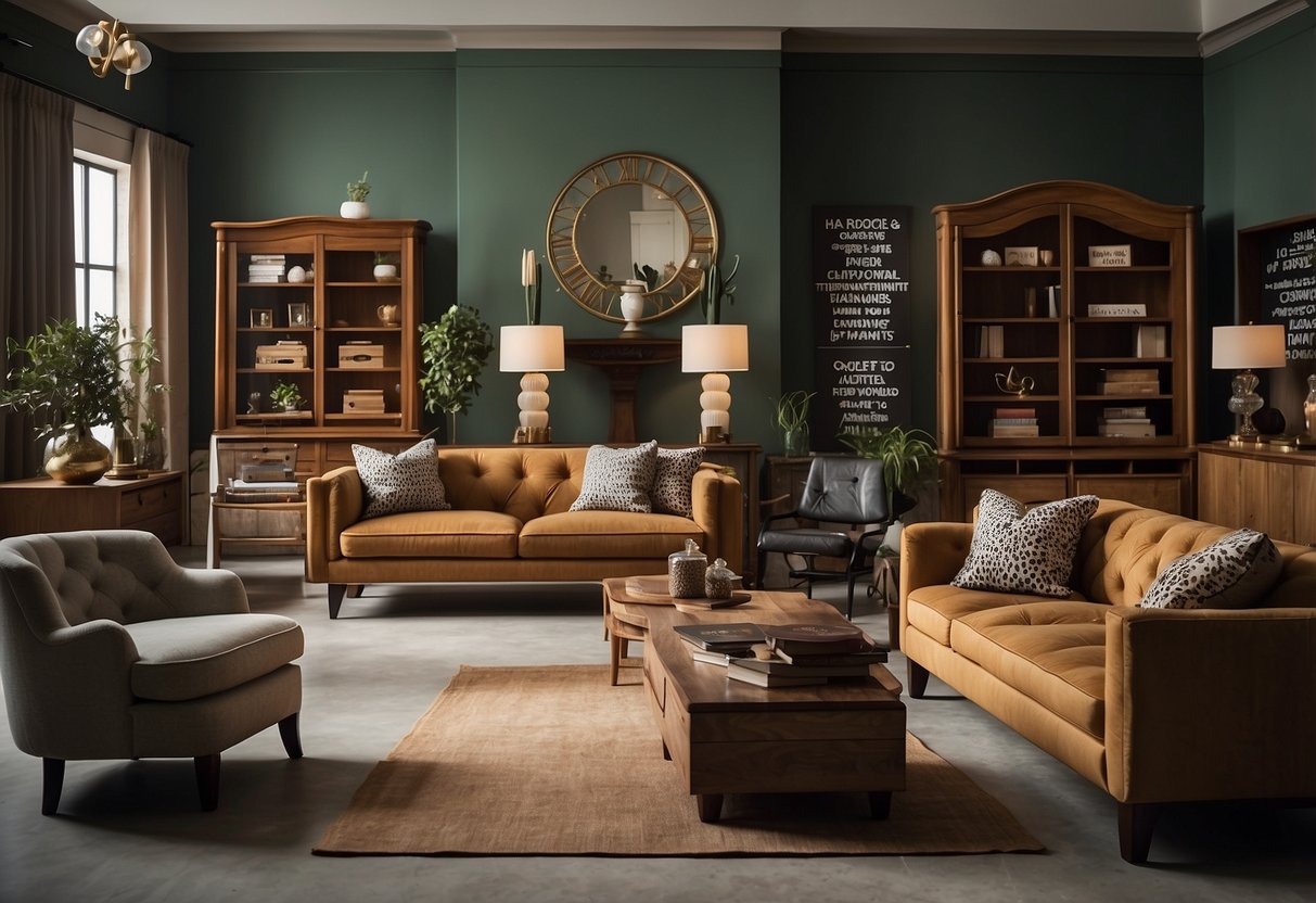 A room filled with various furniture pieces, labeled with "Frequently Asked Questions twenty two furniture."