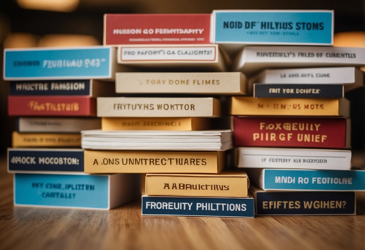 A stack of paper furniture with a "Frequently Asked Questions" label