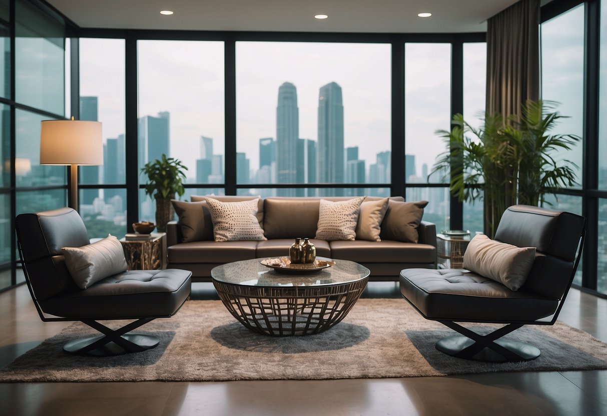 A modern steel furniture set in a sleek Singaporean living room
