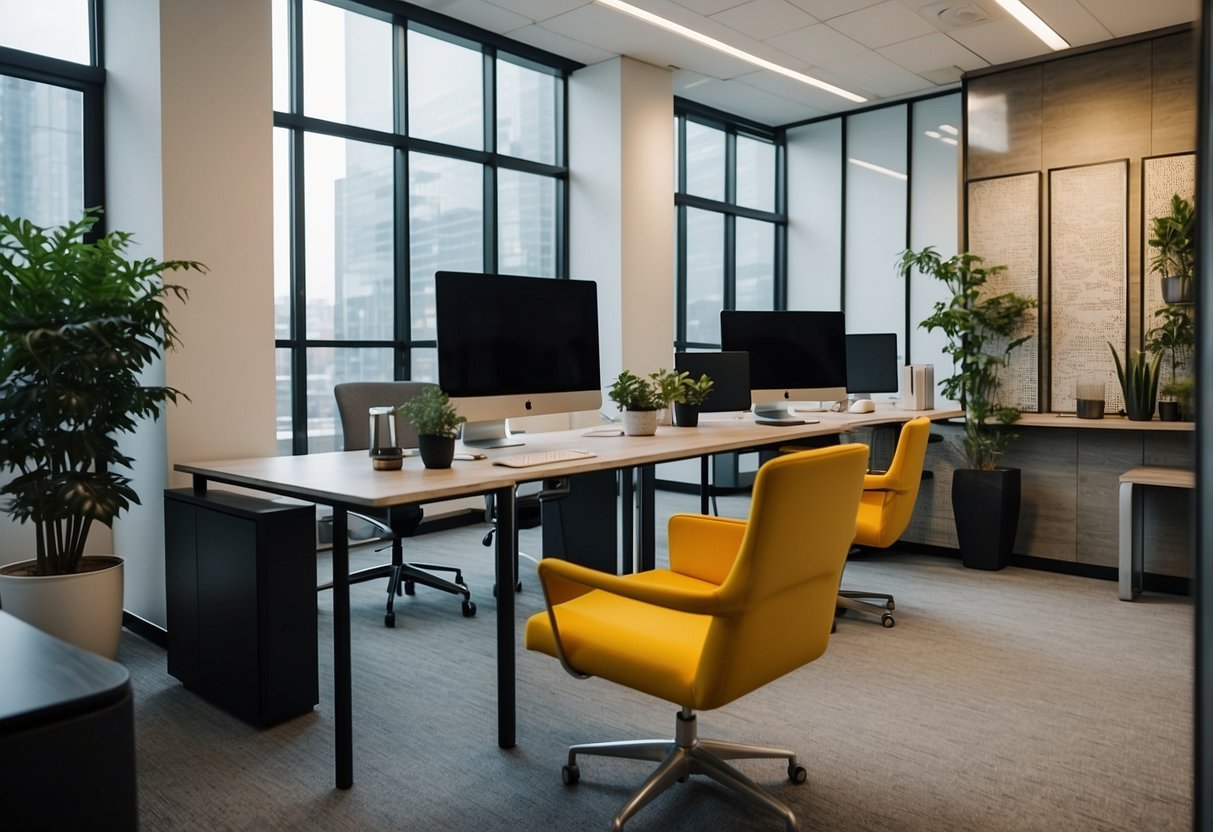 A modern office space with sleek furniture and vibrant decor in Primz Bizhub