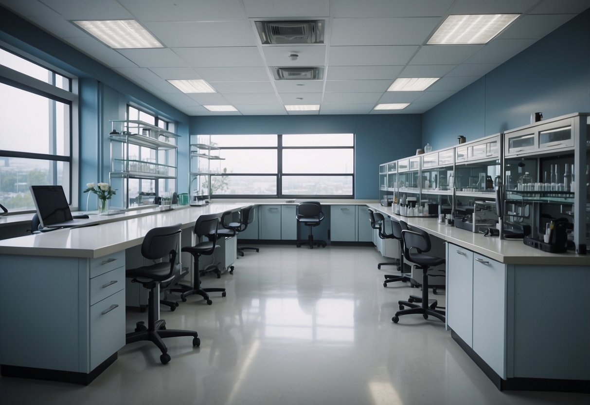 A modern science lab with advanced furniture and equipment for schools