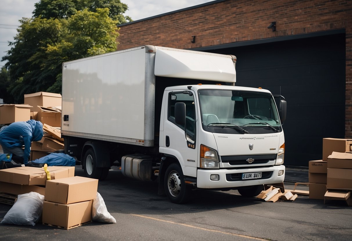 Unwanted furniture being loaded onto a truck for disposal
