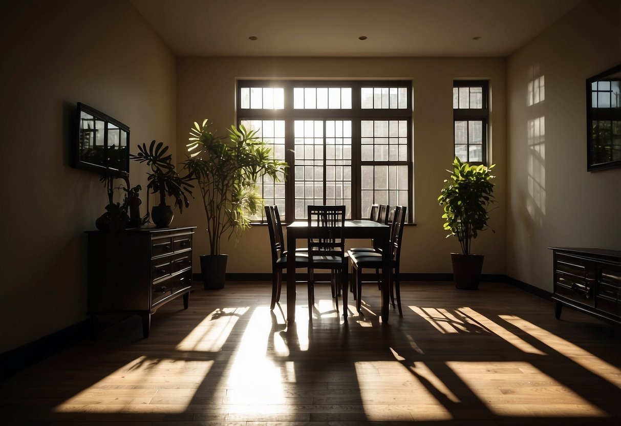 The room was filled with silhouette furniture, casting long shadows against the wall