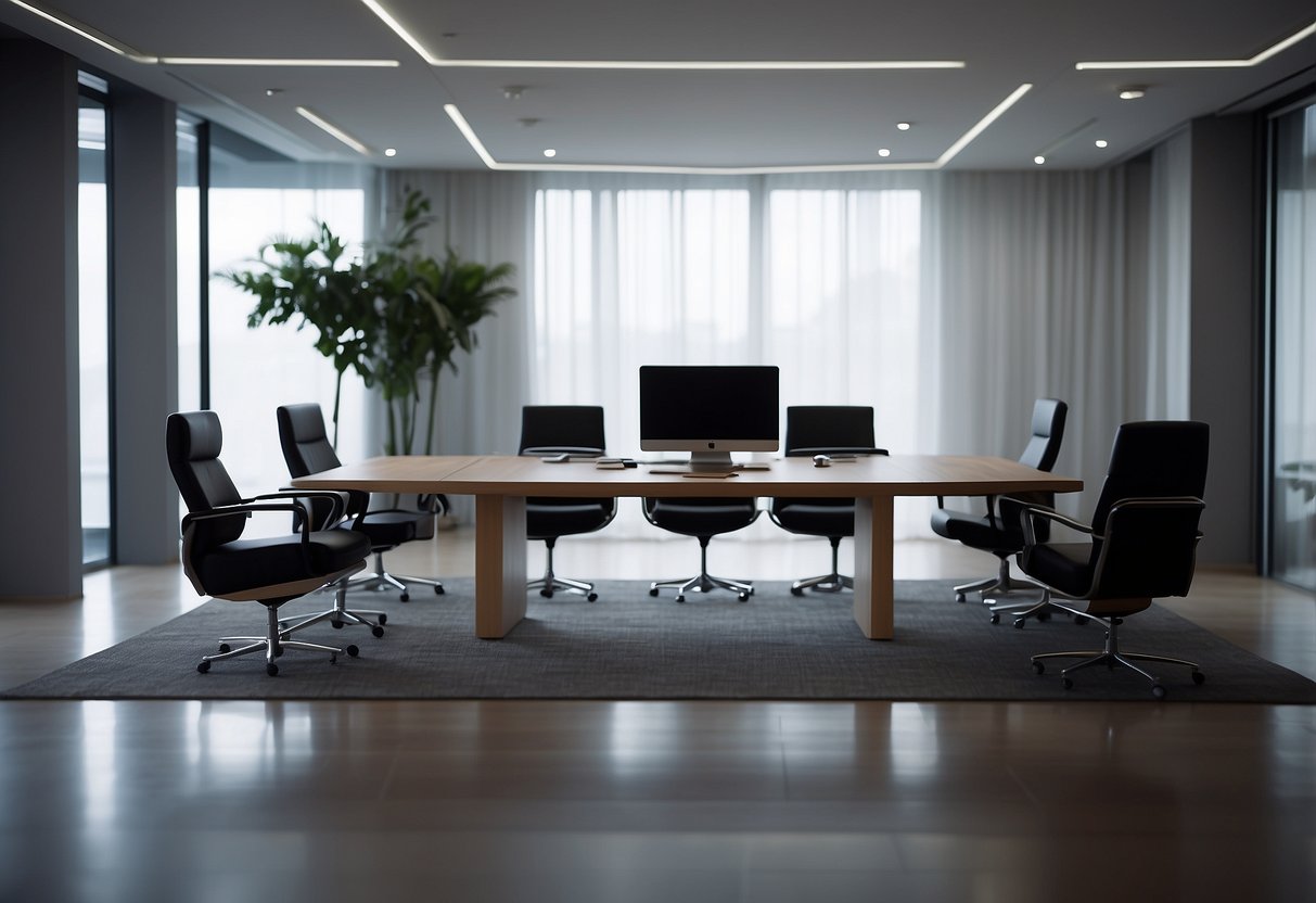 A room with self-adjusting chairs and tables. The furniture moves and transforms on its own, creating a dynamic and futuristic atmosphere
