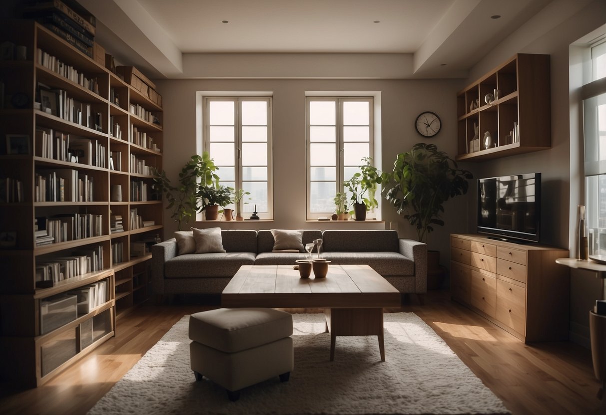 A room with furniture moving on its own, shelves adjusting, and tables transforming
